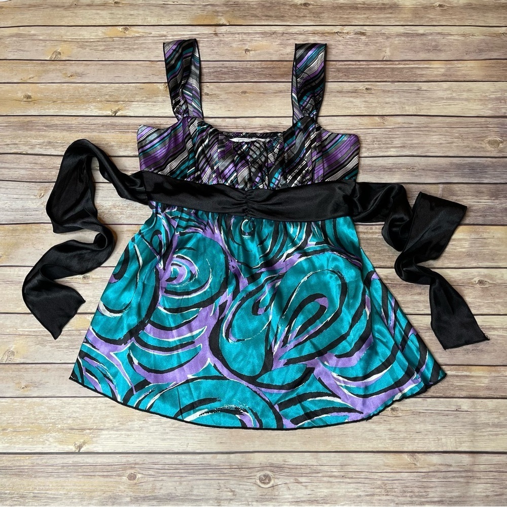 Speechless Teal Purple Black Abstract Swirl Satin Top Size M Medium (Juniors)